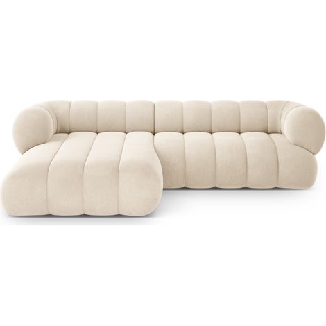 Canapé d'angle gauche 5 places en velours beige clair (1/5)