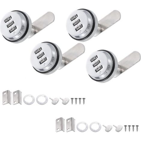 Serratura a combinazione a tre cifre, set di quattro pezzi, cassetto, schedario, pannelli da 5-12 mm, lega di alluminio (1/5)