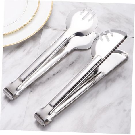 Juego de 2 pinzas prácticas para alimentos, pinzas de acero inoxidable para platos, pinzas para alimentos, pinzas antiquemaduras (1/5)