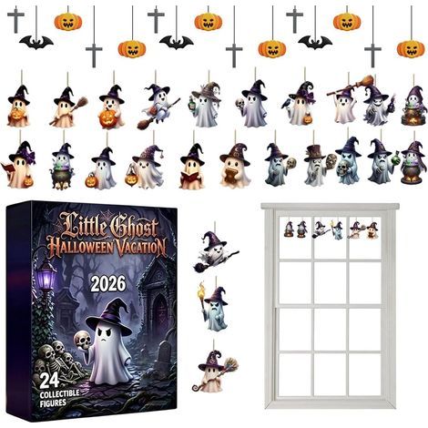 Halloween Deko Adventskalender 2D Acryl Geister Ornamente Countdown Party (1/5)