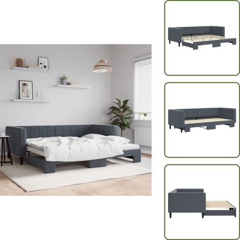 vidaXL Tagesbett Ausziehbar Dunkelgrau 90x200 cm Samt (1/5)