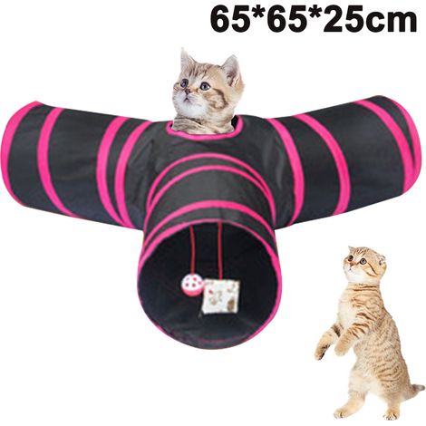 Tunnel Pour Animaux - 3 Voies Rétractable 65x65x25 cm - Polyester - Pour Chats Chiens Lapins (1/5)