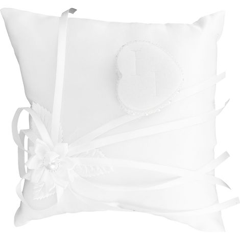 Coussin blanc en forme de cœur camélia pour anneau, accessoire de mariage et fête