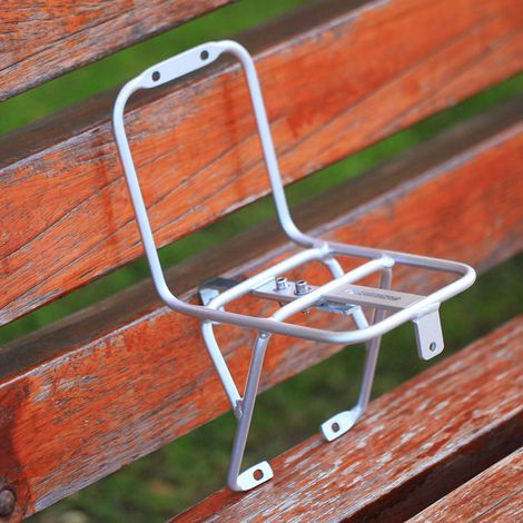 Porte-bagages avant vélo en aluminium anodisé argent pour vélo pliant 20 pouces à frein V, support panier de vélo structure renforcée soudée (1/4)