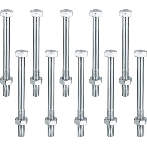 10 Pièces M10 Boulons et Ecrous, M10 x 120 mm Boulons Hexagonaux avec écrous, vis de machine, Galvanisées Vis Hexagonale Partiellement Filetés (1/5)