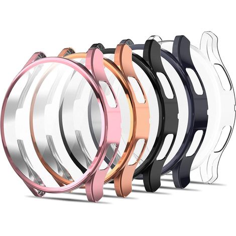 5 Pièces Protecteur D'écran Compatible pour Samsung Galaxy Watch 4 40mm Coque Housse de Protection en TPU Souple [Anti-Bulle] [Ultra-Clair], Noir + Gris + Or + Rose + Transparent (1/5)