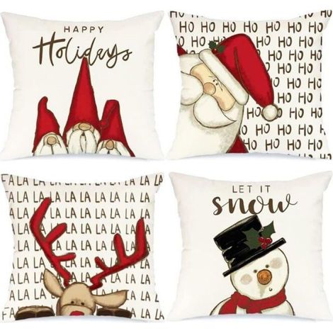 4 Housses Coussins 40x40cm, Décoration Noël Père Noël Élans, Polyester, pour Canapé Salon (1/4)