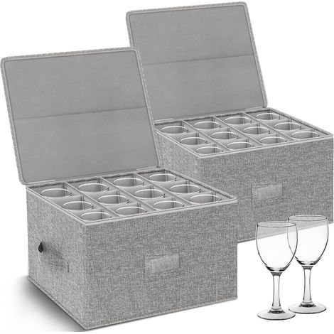 Boîte de rangement pour verres à vin 2 pièces, contenants de rangement pour verres à pied à coque rigide, cartons de déménagement pour verres, carton pour verres avec cloisons pour 24 articles en (1/5)