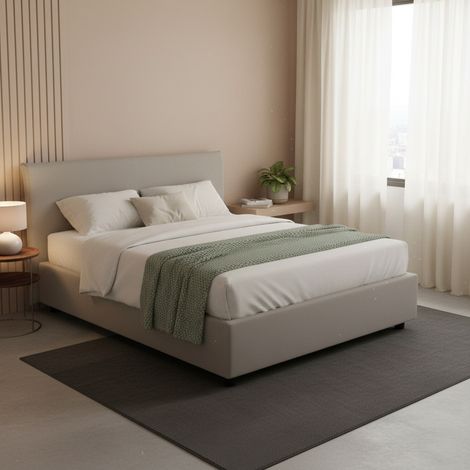 Talamo Italia Cama matrimonial Beata, Cama contenedor con revestimiento de tela, 100% Made in Italy, Apertura frontal, con colchón Cm 140x190 incluido, Gris, con embalaje reforzado (1/5)