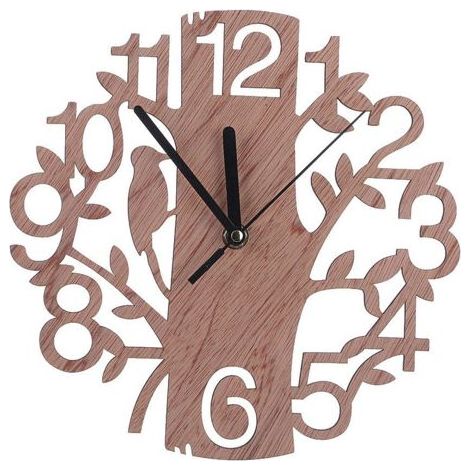 1 pc oiseau horloge murale en bois horloge décorative murale naturelle horloge suspendue créative (1/3)