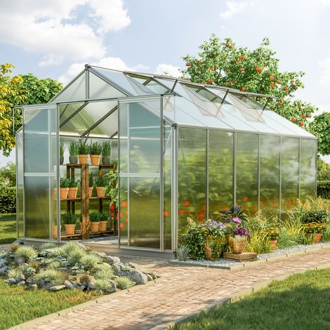 GFP Invernadero Topas 6 estructura de aluminio 225x384 cm, placas alveolares de 6 mm, con sistema de apertura automático de ventanas y base de cimentación metálica (1/5)