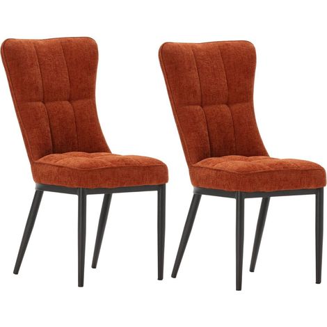 Lot de 2 chaises en tissu polyester doux terracotta et pieds en métal laqué noir - DAMYAN (1/5)