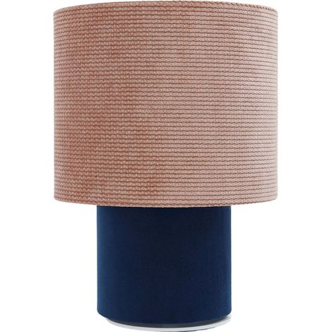 Lampe de chevet Twist - Lampe en velours structurel rose poudré et pied lisse bleu (1/5)