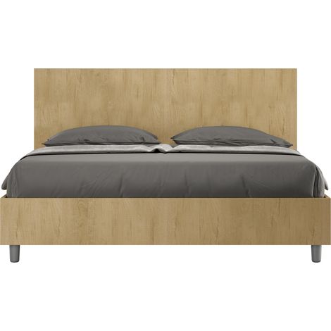 Letto Matrimoniale 160x190 cm con Rete e Contenitore Alzata Comoda Testata Dritta New Egos Quercia