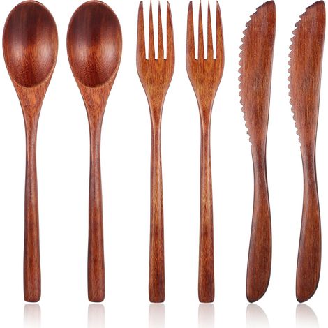 Un ensemble de vaisselle réutilisable en bois de six pièces, fabriqué à partir de bois de Phoebe zhennan. (1/5)
