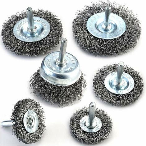 Lot de 6 brosses rotatives en acier carbone pour perceuse - Alésage 0,012 mm - Idéales pour décaper, dérouiller et polir les surfaces (1/5)