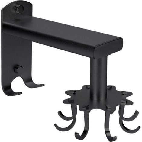 Soporte de pared para utensilios de cocina, sin taladrar, con gancho giratorio, autoadhesivo con 8 ganchos, de aluminio (negro) (1/5)