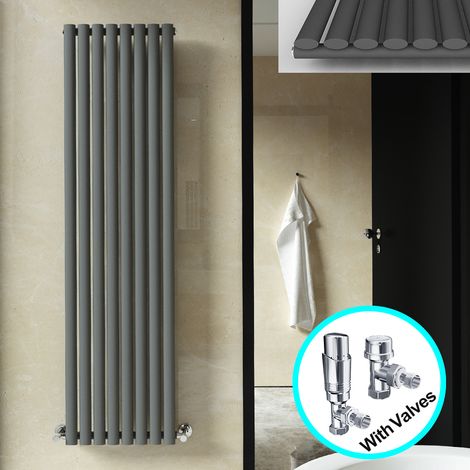 ELEGANT Central Heating Radiator 1800 x 472mm Vertical Anthracite Single Panel Oval Column Rad + Chrome Thermostatic Radiator Valves (1/5)