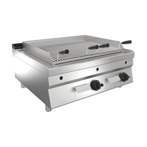 Grill inox pierre pierre de lave gaz, 2 zones, à poser, 14 000 W, GAZ