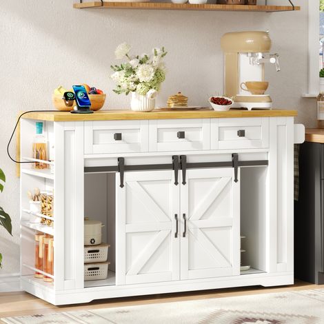 Isola cucina mobile 130 x 80 x 87 cm in MDF bianco e naturale, piano ribaltabile - CHICFURN (1/5)