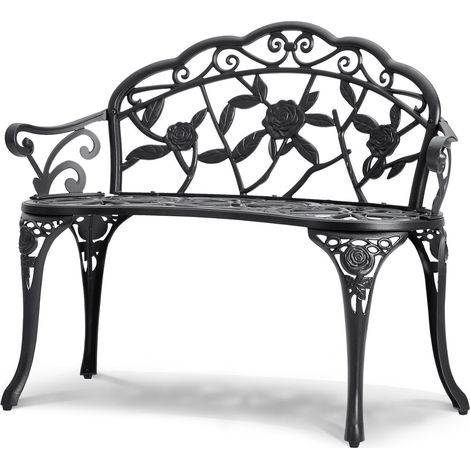 Banc d'extérieur en métal de 98,5 cm avec dossier et accoudoirs, charge 218 kg, banc de jardin pour terrasse et parc (1/5)