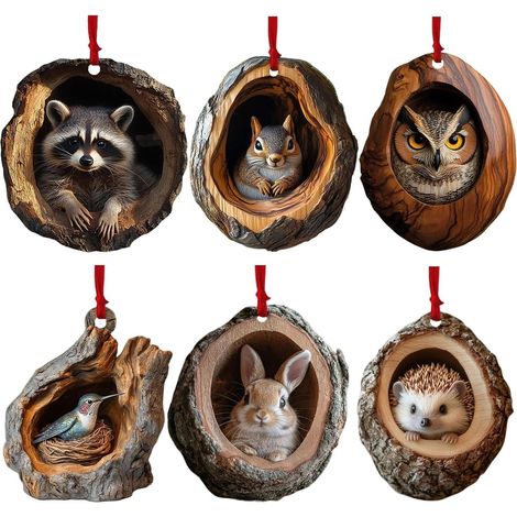 Décorations de Noël animaux - Décorations acryliques 2D faites main, Lot de 6 animaux de la forêt (1/5)