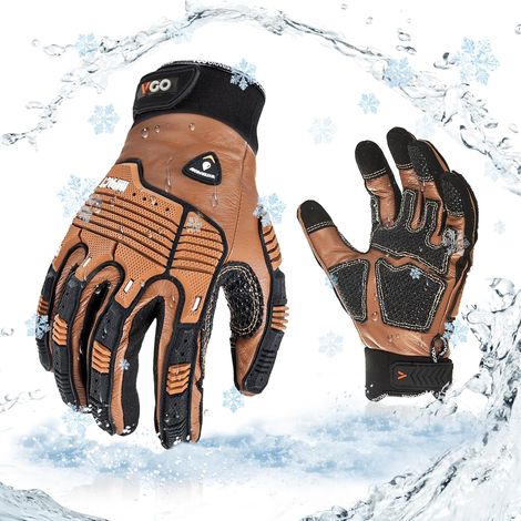 -20°C gants d'hiver en cuir doublés résistant à l'eau(CA7722FW,XXL) Noir,cuir de vachette,isolation C100,Doublure résistante à l'eau,anti-vibration,très abrasif,écran tactile,lourd,mécanicien (1/5)