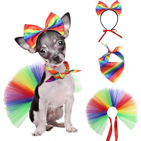 3 pièces accessoire de déguisement chien, bandeau écharpe jupe arc-en-ciel, pour Gay Pride anniversaire déguisement maître-chien (1/5)
