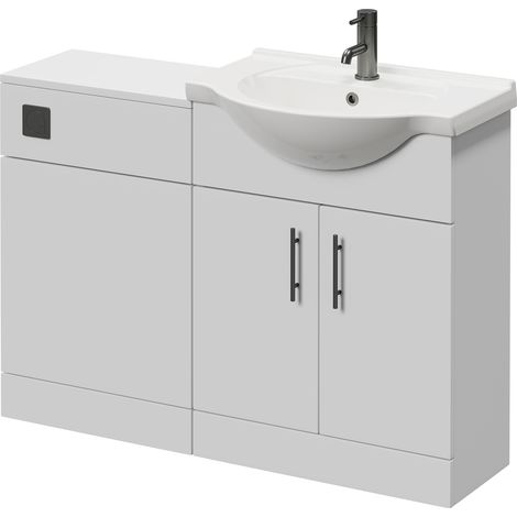 Alexander James Gloss White 1150mm 2 Door Vanity Unit Toilet Suite - 1150mm - Gunmetal Grey 96mm Bar HandleWithout James Toilet Pan