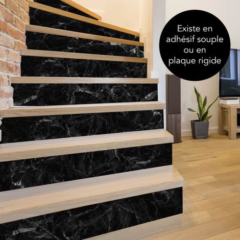 Lot de 4 Contremarches Adhésives Aspect Marbre Noir – 1 m x 15 cm – Stickers Décoratifs pour Escalier