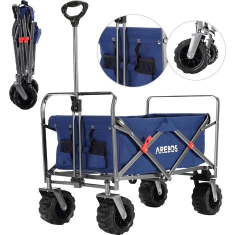 Arebos – Chariot utilitaire pliable 100 kg – Dimensions 89 x 52 x 80 cm – Tissu Oxford 600D hydrofuge – Roues robustes pour tous terrains