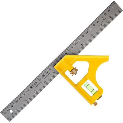 2-46-028 30 cm Kombinationswinkel aus Druckguss - 360°-Libelle - Druckgusskörper - 3 bearbeitete Flächen - besonders robust und langlebig - beschichtete Klinge - korrosionsbeständig