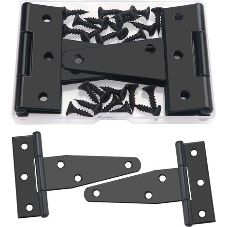 7,6 cm T-Scharniere, 4 Stück, Metall, 24 Schrauben, für Tore, Gartenhäuser, Fenster, Zäune, Abstellräume, schwarz