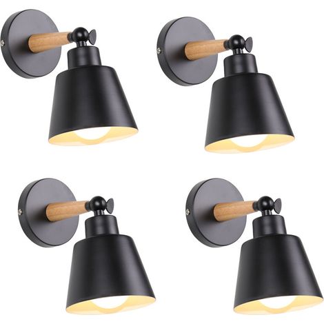 AMXCNOY Set mit 4 schwarzen Metall-Wandleuchten, verstellbares Industriedesign, E27-Fassung für Innenbeleuchtung, Abmessungen Ø12 cm × 12 cm (1/5)
