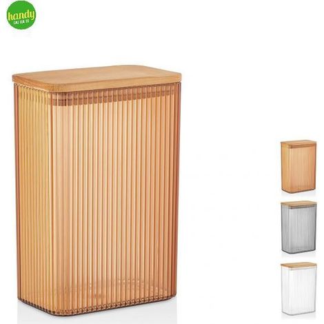 Contenitore in vetro rigato H&H con coperchio in legno 2,1 litri colori assortiti