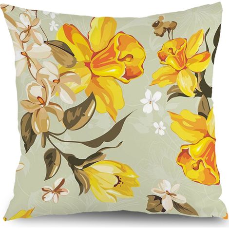 Housse de coussin floral coton printemps été, décoration maison,45×45cm (1/5)
