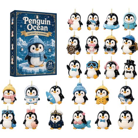 Weihnachts-Adventskalender mit Überraschungsfiguren – Christbaumschmuck in Form eines Pinguins – Countdown-Kalender und Geschenk für die Feiertage (1/5)