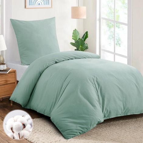 Bettwäsche Baumwolle Bettbezug Reißverschluss OekoTex 155x220 Grün (1/5)