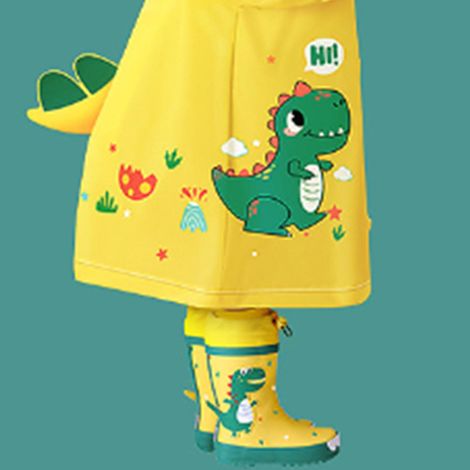 Bottes de pluie pour enfants, antidérapantes, imperméables, en caoutchouc, motif dinosaure, jaune et vert, pointure 27. (1/5)