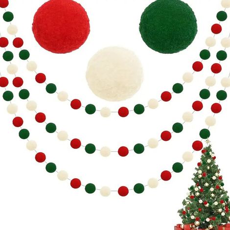 Guirlande De Boules En Feutre - 6,6 Pieds - Rouge Blanc Vert - Décoration De Noël Pour Cheminée Arbre Porte Escalier - 1 Pièce (1/5)