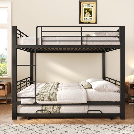 Lit superposé 140x200 cm en métal noir avec lit gigogne, gain de place, sans matelas – MEUBLIV (1/5)