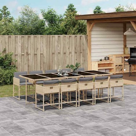 11-tlg. Garten-Essgruppe mit Kissen Beigemischung Poly Rattan (1/5)