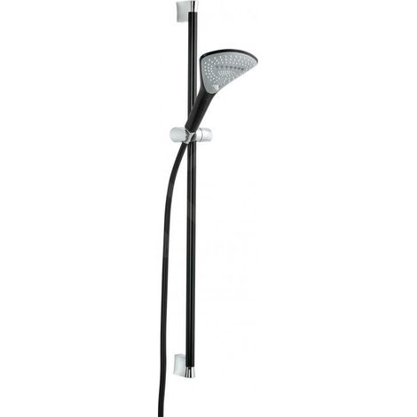 Kludi Fizz - Ensemble pommeau de douche, flexible de douche, barre 900 mm, 3 jets, noir mat 6774087-00 (1/2)