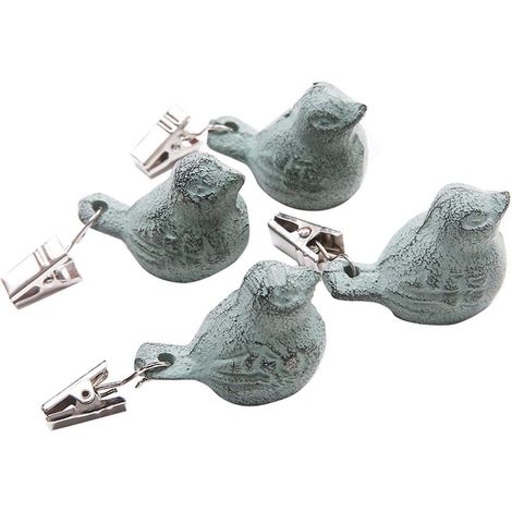 Lot de 4 pinces à linge lestées pour nappe, pendentif oiseau antique en fer, poids lourds à fixer sur une table d'extérieur ou de jardin. (1/3)