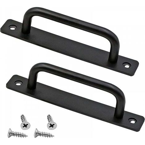 Poignée de porte coulissante en 2 parties, longueur 243 mm, avec plaque arrière, en alliage d'aluminium, adaptée aux meubles, noire, avec vis (1/5)