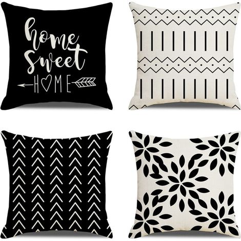 Juego de cuatro fundas de almohada de 18x18 pulgadas, estilo moderno para interiores y exteriores, aptas para almohadas de 18 pulgadas de largo x 18 pulgadas de ancho, color negro.