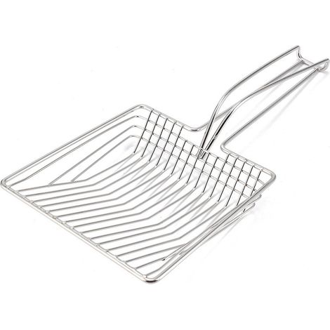Pelle à litière en métal pour chat, tamis avec long manche ergonomique et grande capacité. (1/4)