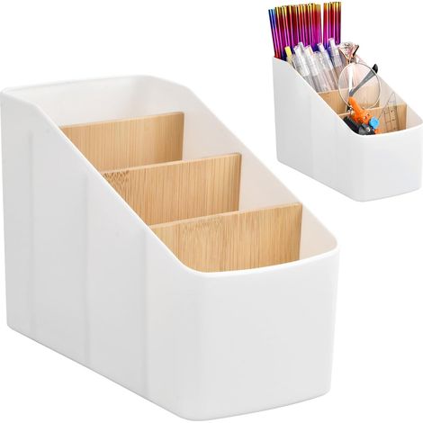 Schreibtisch-Organizer mit 4 herausnehmbaren Fächern, Fernbedienungshalter, Stiftehalter, Bürozubehör, Aufbewahrung für Fernbedienungen, Schreibwaren, Stifte (Weiß) (1/5)