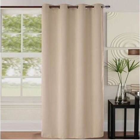 Rideau occultant beige 140x260 cm – Tissu 100% polyester 260 g/m² – 8 œillets ronds argent – Obscurité optimale (1/2)