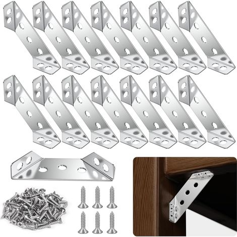 Ensemble de 15 joints triangulaires en acier inoxydable (vis incluses), adapté pour meubles en bois, armoires, tables et chaises (1/4)